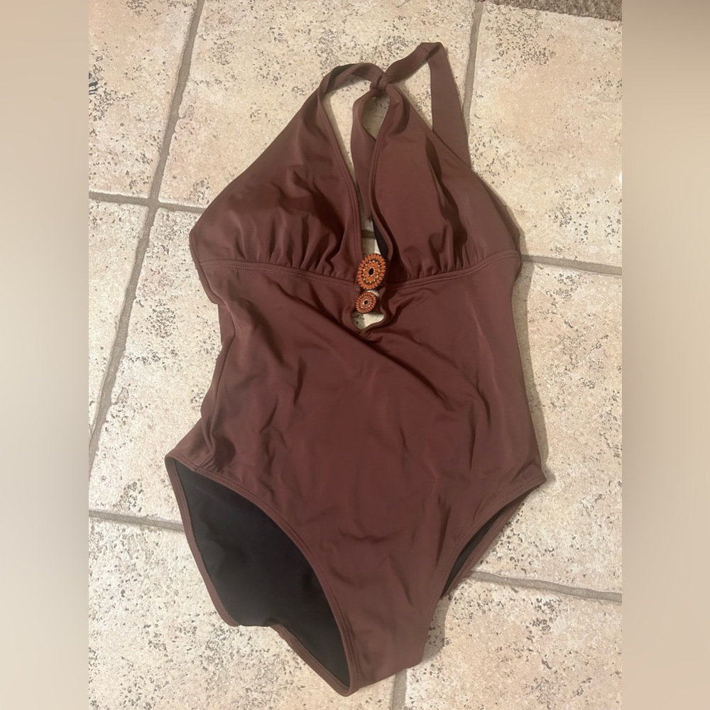 Beautique chocolate brown one piece swimsuit size 12